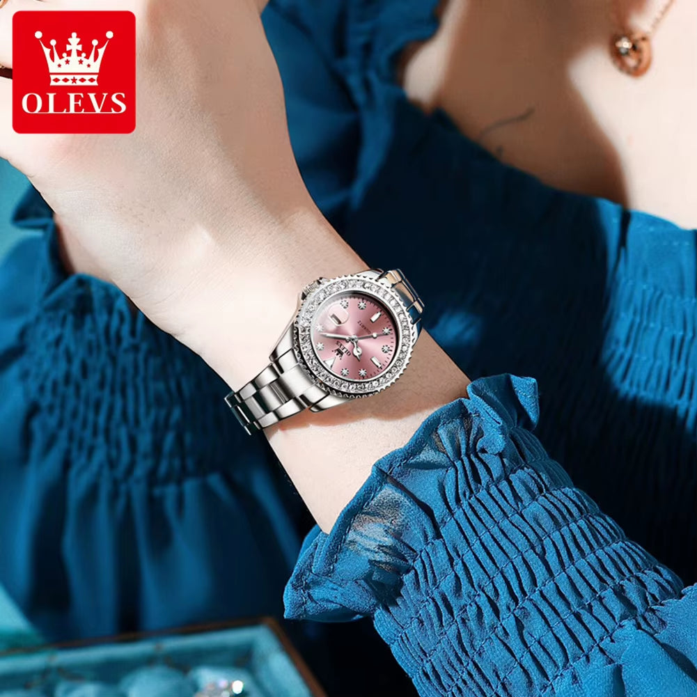 9945 Top Brand Original Quartz Watch for Women Luxury Diamond Lap Calendar Hand Clock Stainless Steel Ladies Wristwatches