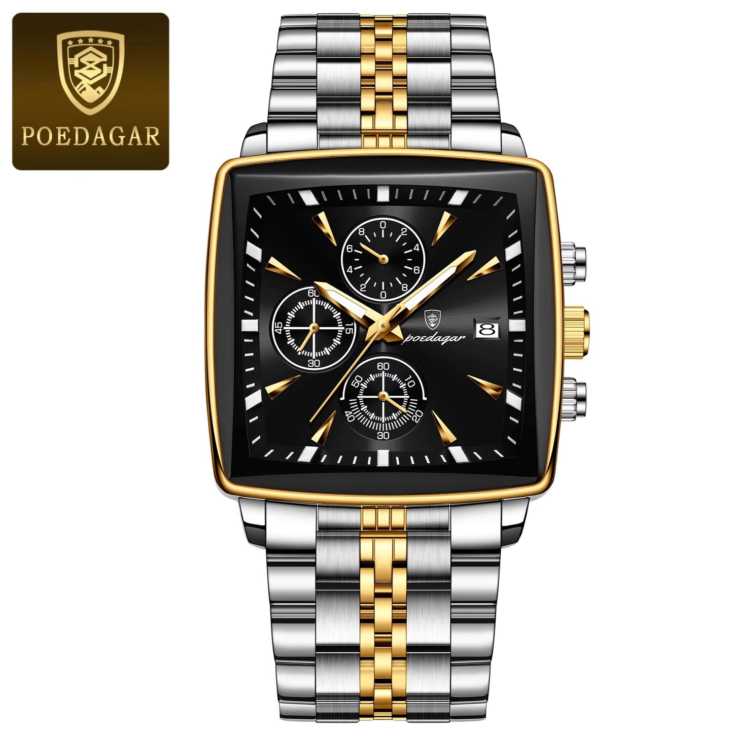 Fashion Men Watch Luminous Waterproof Chronograph Date Man Wristwatch Square Stainless Steel Quartz Men'S Watches Reloj