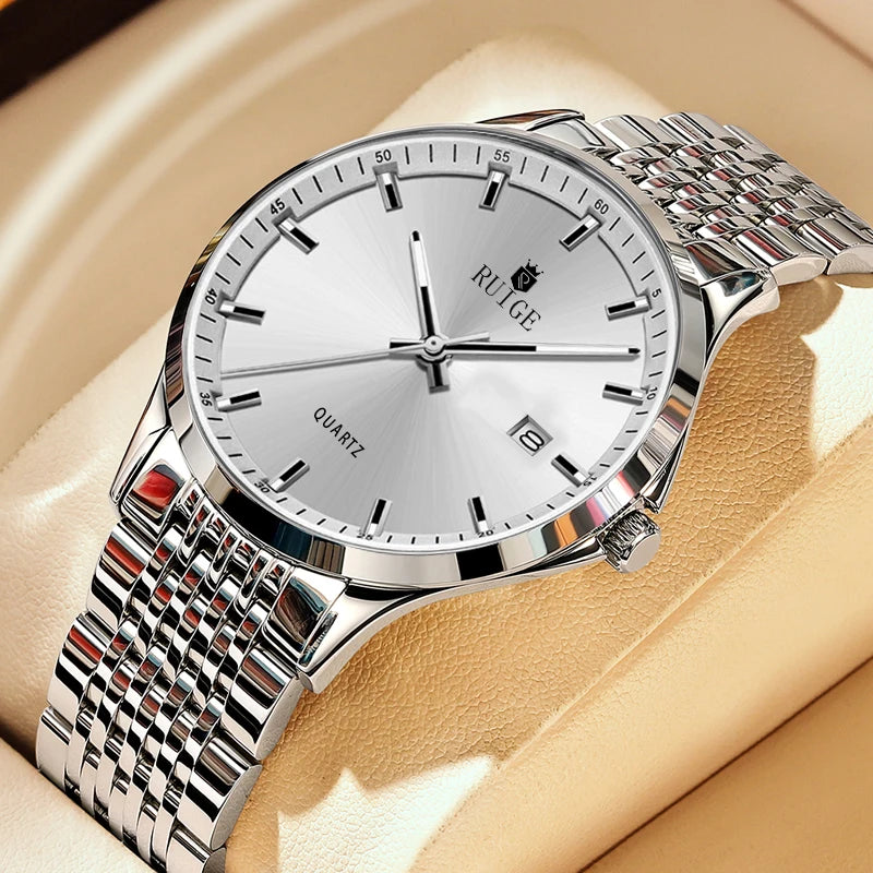 RUIGE Business Men'S Quartz Watch Stainless Steel Calendar Men'S Night Light Waterproof Fashion Versatile Watch B2-2