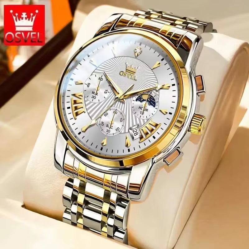 Men'S Business Casual Watch Mechanical Wristwatch Elegant Design Three-Eye Calendar Non-Mechanical Luxury Timepiece