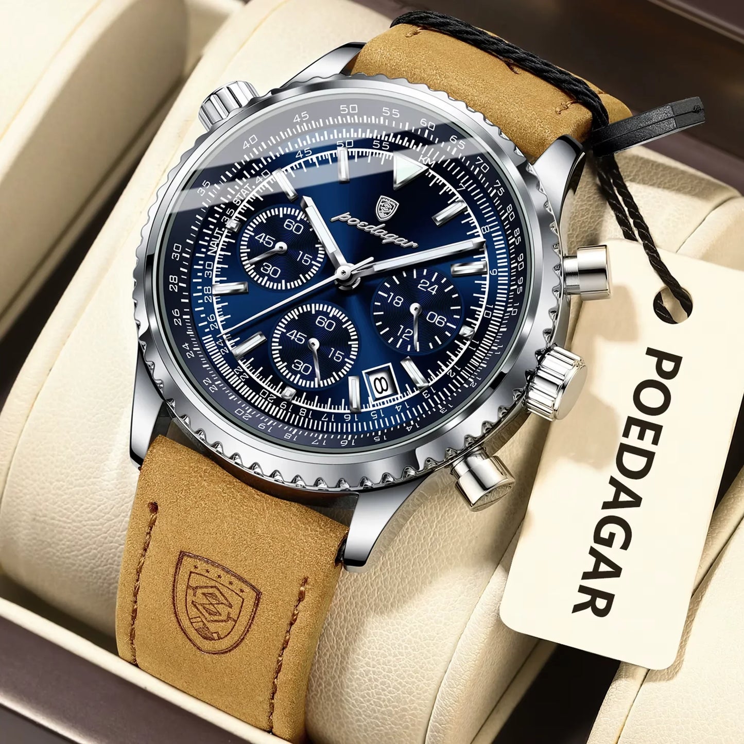 Luxury Business Men'S Watch Waterproof Luminous Date Chronograph Leather Man Clock Fashion Quartz Watches for Men Reloj