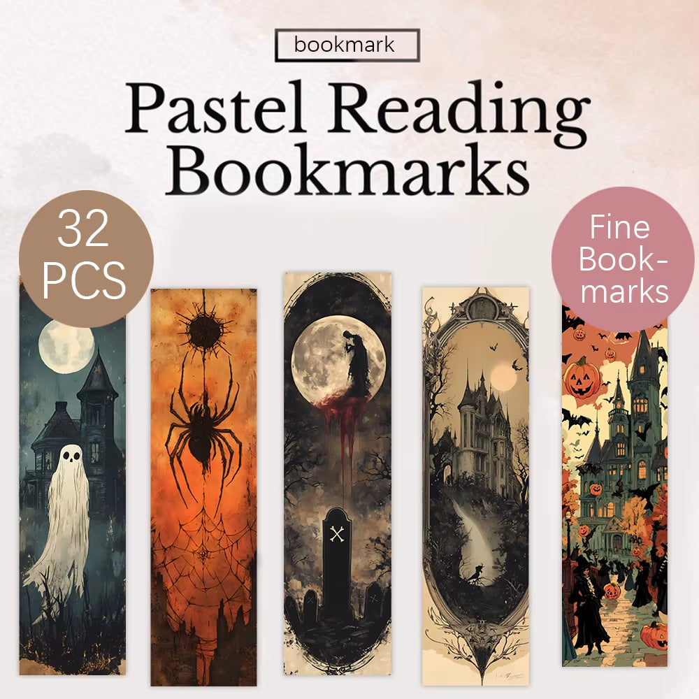 32Pcs, Retro Horror Bookmarks, Halloween, Skulls, Ghosts, Suitable for Teachers, Readers, and Book Lovers, Birthday Gifts