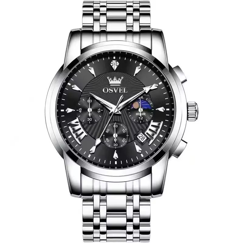 Men'S Business Casual Watch Mechanical Wristwatch Elegant Design Three-Eye Calendar Non-Mechanical Luxury Timepiece