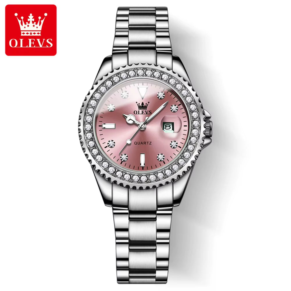 9945 Top Brand Original Quartz Watch for Women Luxury Diamond Lap Calendar Hand Clock Stainless Steel Ladies Wristwatches