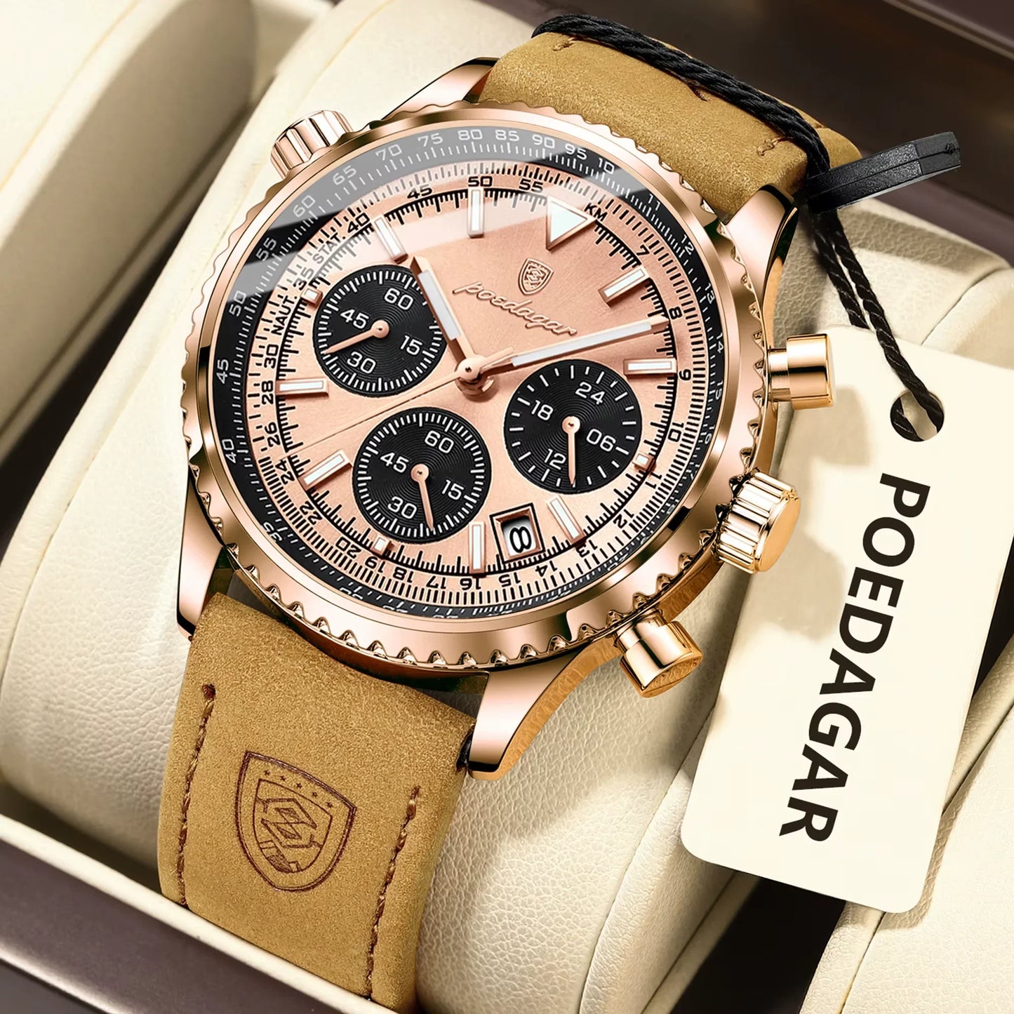 Luxury Business Men'S Watch Waterproof Luminous Date Chronograph Leather Man Clock Fashion Quartz Watches for Men Reloj