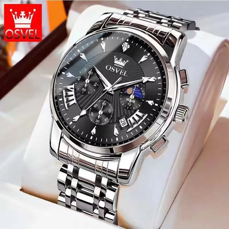 Men'S Business Casual Watch Mechanical Wristwatch Elegant Design Three-Eye Calendar Non-Mechanical Luxury Timepiece