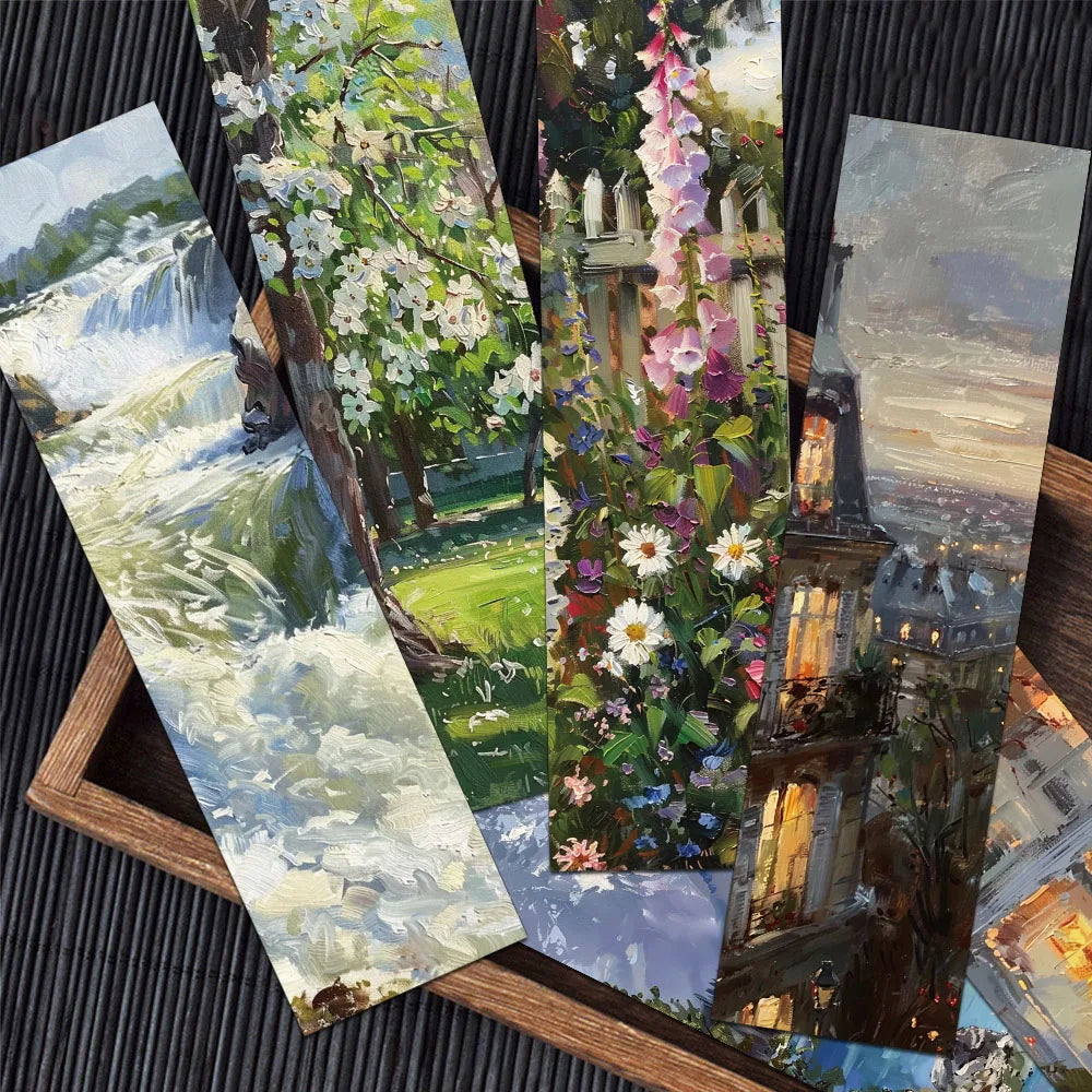 30/60PCS Oil Painting Landscape High Beauty Creative Bookmarks Ins Style Niche Novels Calligraphy and Painting Books Label Cards