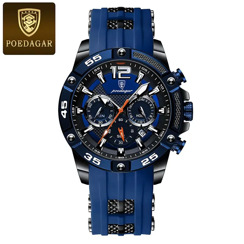 POEDAGAR Silicone Strap Sport Men'S Watch Luxury Stopwatch Waterproof Military Wristwatches for Men Brand Luminous Clock Newest