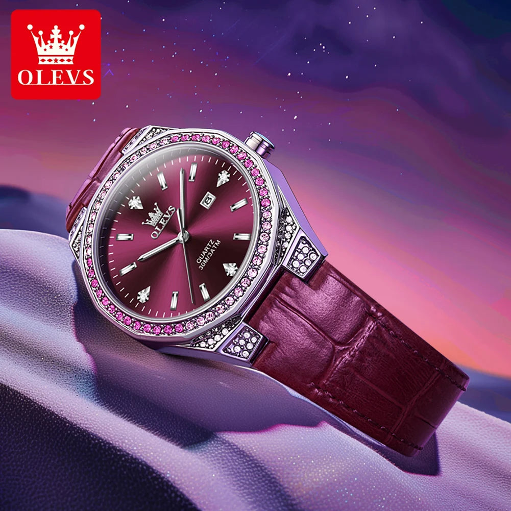 Original Women'S Watches Diamond Lap Fashion Leather Strap 3M Waterproof Luminous Ladies Wristwatch Quartz Watch for Women