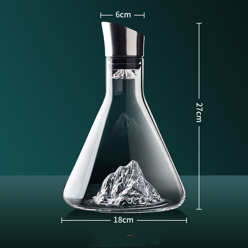 Glass carafe with stainless steel lid, mountain-shaped interior, dimensions 27x18x6cm