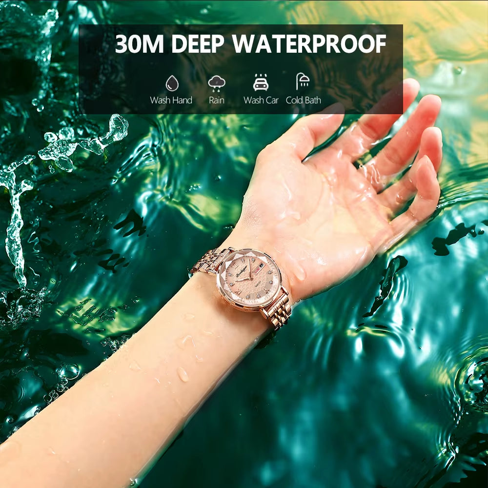 Watch Women New Fashion Luxury Stainless Steel Wristwatch Bracelet Simple Rose Gold Waterproof Luminous Ladies Watches