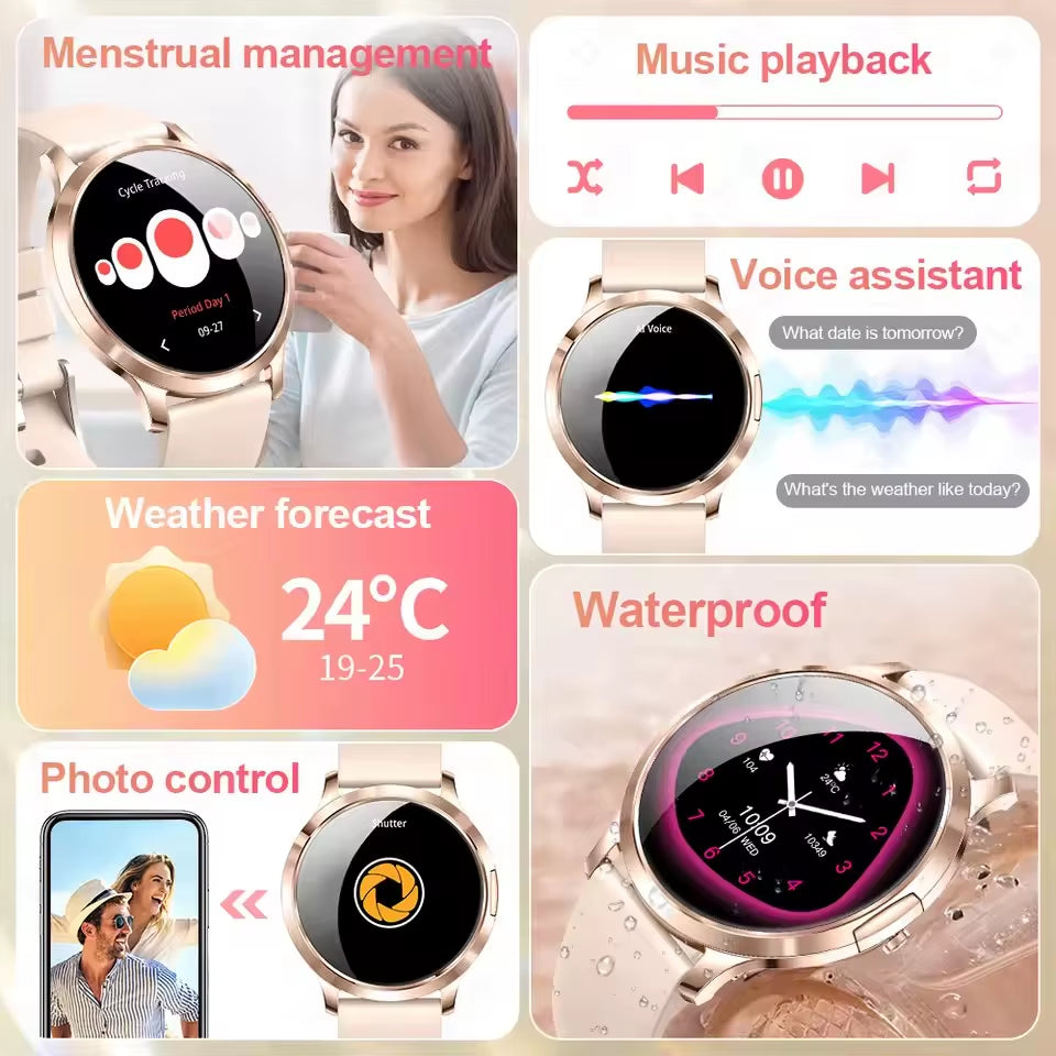 New Smart Watch Women 1.32"Ultra-Thin AMOLED HD Screen Sport Fitness Bracelet Custom Watch Face Bluetooth Call Luxury Smartwatch