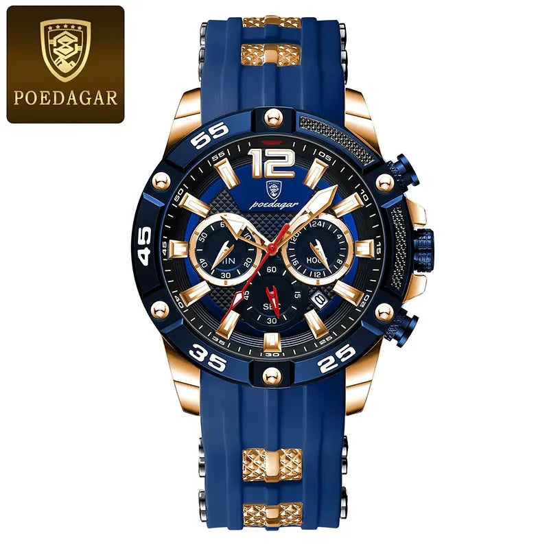 POEDAGAR Silicone Strap Sport Men'S Watch Luxury Stopwatch Waterproof Military Wristwatches for Men Brand Luminous Clock Newest