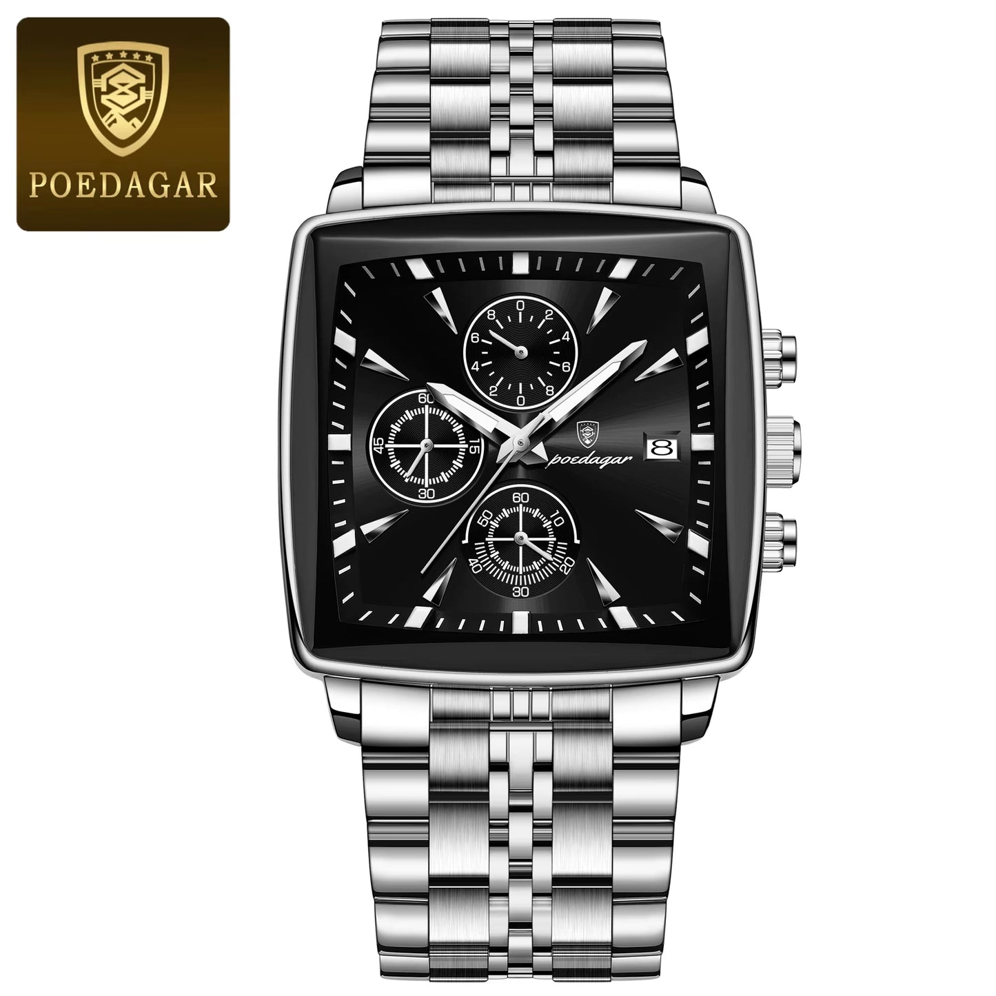Fashion Men Watch Luminous Waterproof Chronograph Date Man Wristwatch Square Stainless Steel Quartz Men'S Watches Reloj
