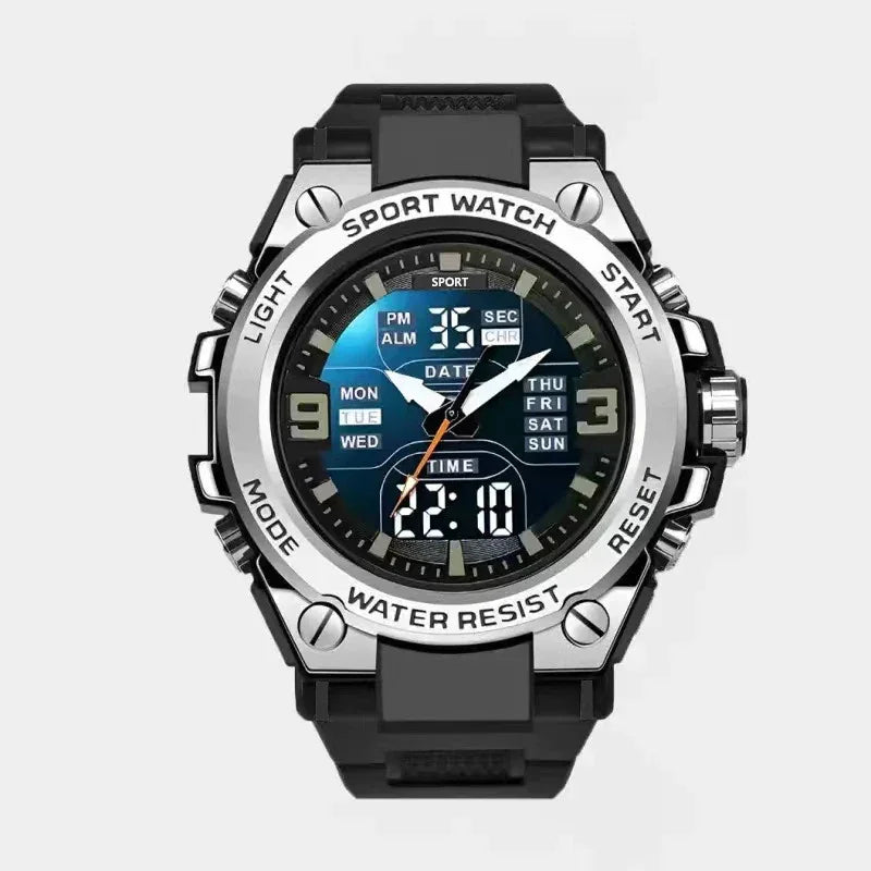 New High-End Luxury Men'S and Young Students' Quartz Electronic Dual Movement Waterproof Night Light Multifunctional Steel Alloy