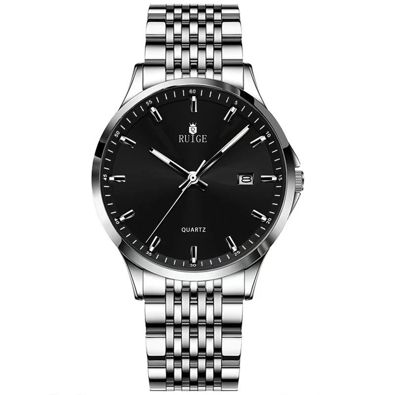 RUIGE Business Men'S Quartz Watch Stainless Steel Calendar Men'S Night Light Waterproof Fashion Versatile Watch B2-2