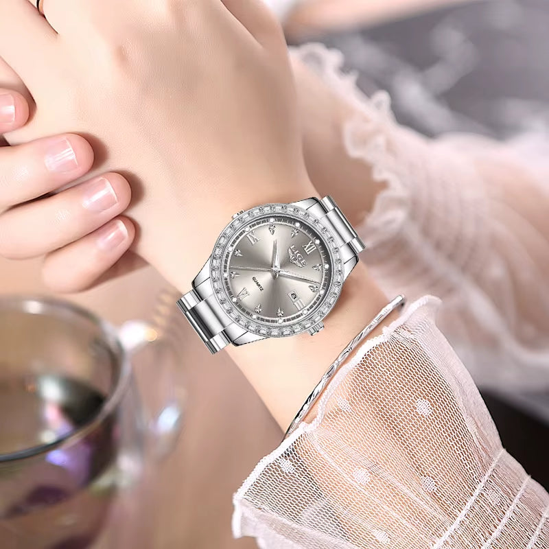 Elegant Women'S Watch Fashion Waterproof Clock Luminous Stainless Steel Business Quartz Watch for Women Reloj De Mujer+Box