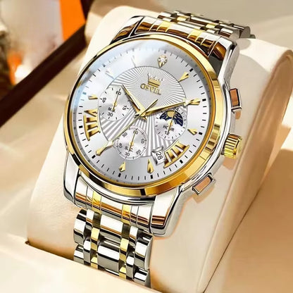 Men'S Business Casual Watch Mechanical Wristwatch Elegant Design Three-Eye Calendar Non-Mechanical Luxury Timepiece