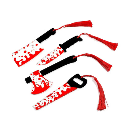 1Pcs Horror Knife Clear Acrylic Bookmark with Tassel, Halloween Themed Series Chopper Saw with Blood, Halloween for Bookworms