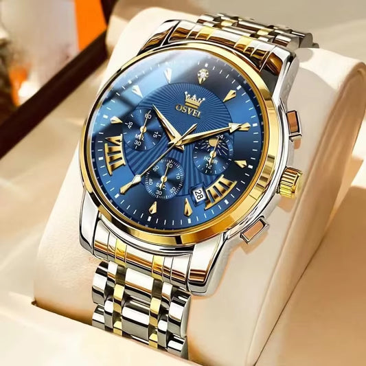 Men'S Business Casual Watch Mechanical Wristwatch Elegant Design Three-Eye Calendar Non-Mechanical Luxury Timepiece