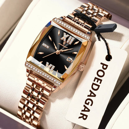 Diamond Luxury Watch for Woman High Quality Waterproof Date Ladies Quartz Watch Stainless Steel Women Watches Reloj+Box
