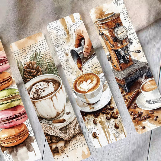 30Pcs Set Aesthetic Coffee Dessert Cake Afternoon Tea Themed Bookmarks Decorative Reading Pages Student Stationery Book Marks