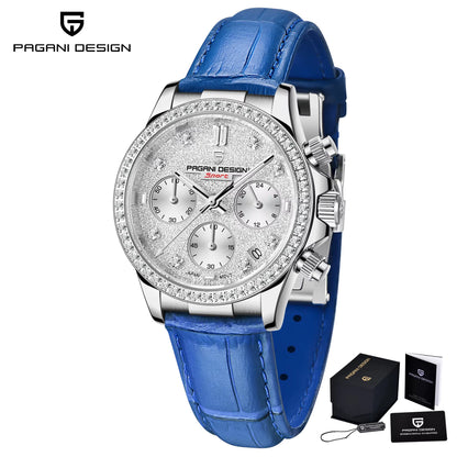Women'S Automatic Quartz Watch Luxury Sapphire Glass Leather Waterproof Watch Multifunctional Chronometer Women