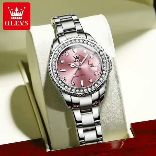 9945 Top Brand Original Quartz Watch for Women Luxury Diamond Lap Calendar Hand Clock Stainless Steel Ladies Wristwatches