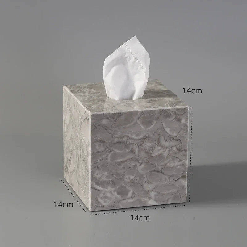Gray marble tissue box holder cube 14cm with tissue, modern home or office decor