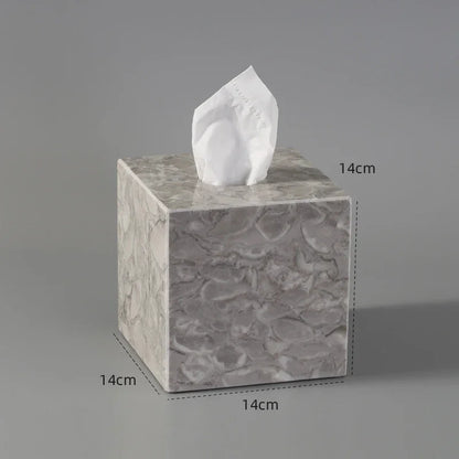 Gray marble tissue box holder cube 14cm with tissue, modern home or office decor
