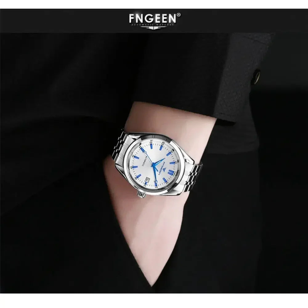 New Fashion Blue Light Automatic Mechanical Watches Business Men Luxury Watch Casual Calendar Wristwatches Male Gifts Watches