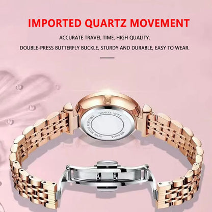 Watch Women New Fashion Luxury Stainless Steel Wristwatch Bracelet Simple Rose Gold Waterproof Luminous Ladies Watches