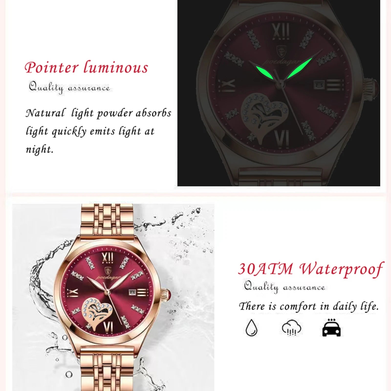 Top Luxury Woman Watches Waterproof Luminous Date Stainless Steel Women'S Quartz Wristwatch Elegant Dress Ladies Watch