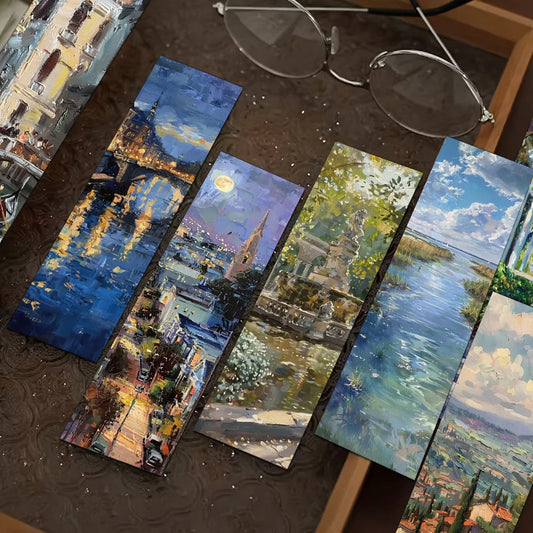 30/60PCS Oil Painting Landscape High Beauty Creative Bookmarks Ins Style Niche Novels Calligraphy and Painting Books Label Cards