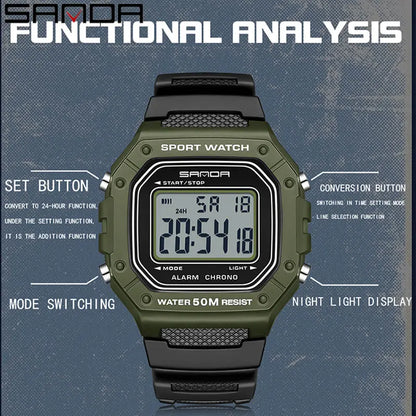 2156 Fashion Mens Watch Military Water Resistant Sport Watches Army Big Dial Led Digital Wristwatches Stopwatches for Male