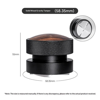 Solid wood gravity tamper for espresso, 58.35mm diameter, black with wood top