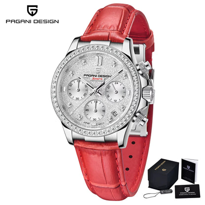 Women'S Automatic Quartz Watch Luxury Sapphire Glass Leather Waterproof Watch Multifunctional Chronometer Women