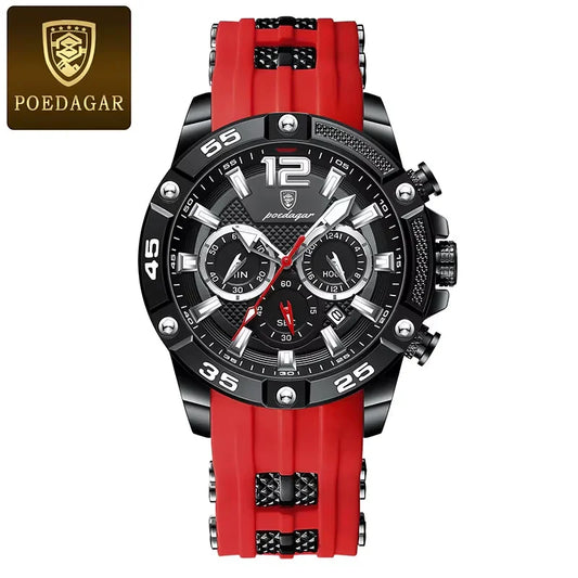 POEDAGAR Silicone Strap Sport Men'S Watch Luxury Stopwatch Waterproof Military Wristwatches for Men Brand Luminous Clock Newest