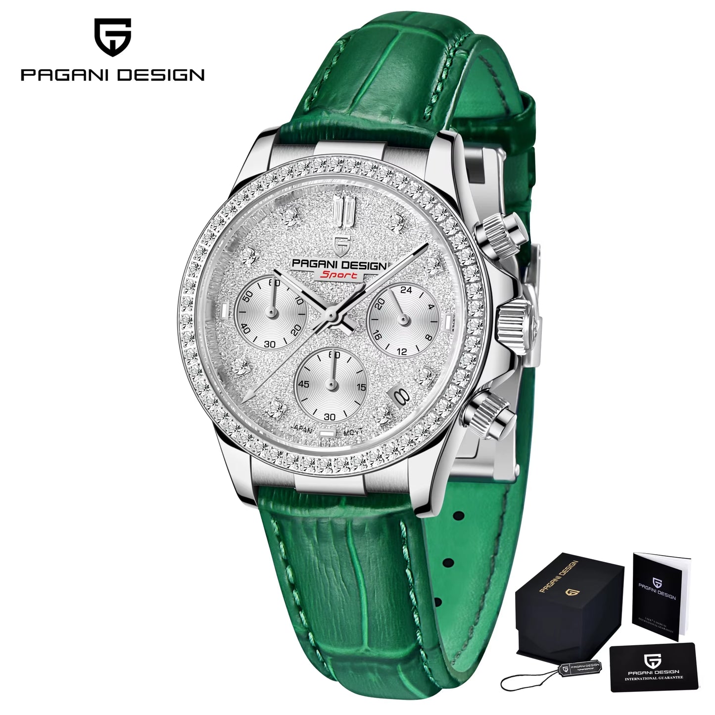 Women'S Automatic Quartz Watch Luxury Sapphire Glass Leather Waterproof Watch Multifunctional Chronometer Women