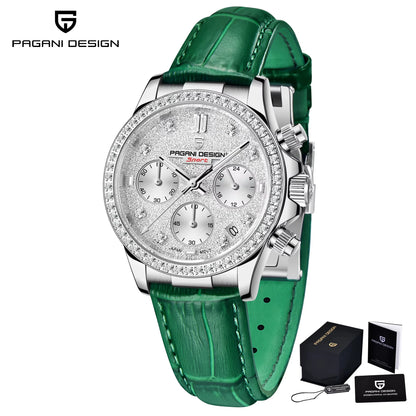 Women'S Automatic Quartz Watch Luxury Sapphire Glass Leather Waterproof Watch Multifunctional Chronometer Women