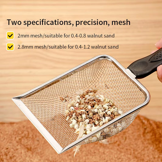 Cat Litter Shovel Stainless Steel Reptile Sand Substrate Shovel Clean up Feces Fine Mesh Sifter for Bedding
