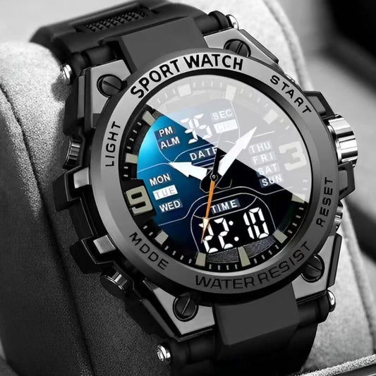New High-End Luxury Men'S and Young Students' Quartz Electronic Dual Movement Waterproof Night Light Multifunctional Steel Alloy