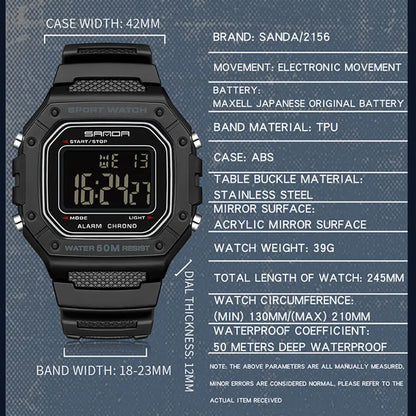 2156 Fashion Mens Watch Military Water Resistant Sport Watches Army Big Dial Led Digital Wristwatches Stopwatches for Male