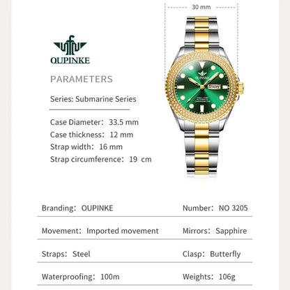 3205 Luxury All Automatic Mechanical Watch Women'S Dress Brand Waterproof HD Calendar Original Watch Elegant Gift Reloj