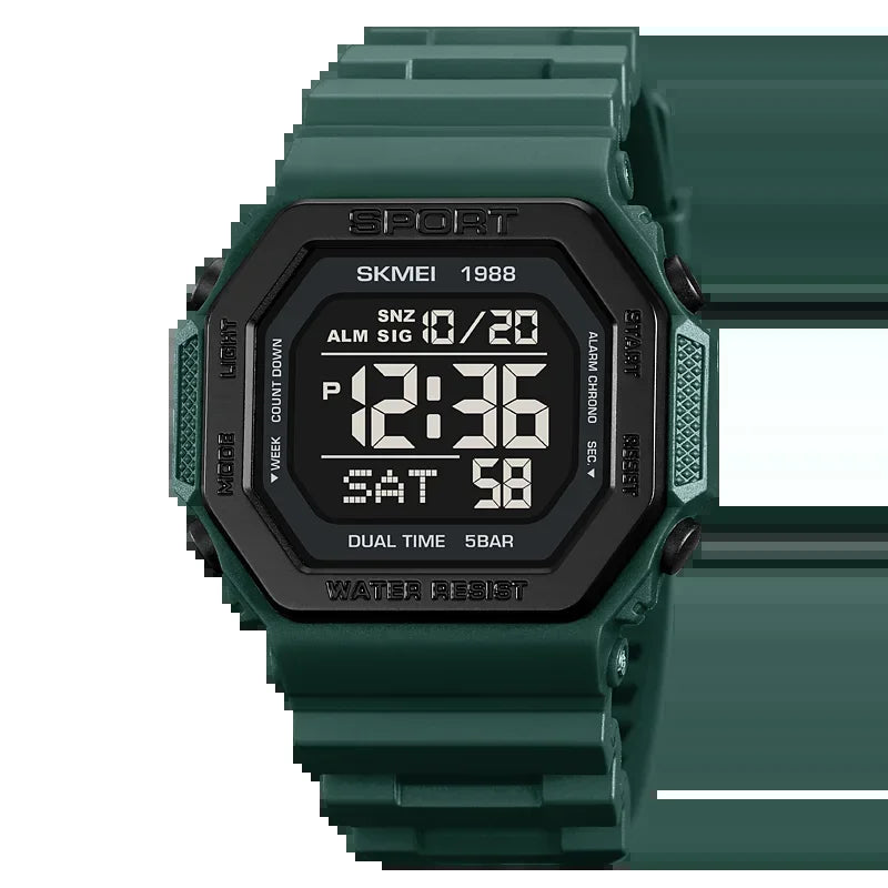 1988 Digital Sport Watch for Men LED Display Military Countdown Military Wristwatches Waterproof Mens Reloj Hombre 1628