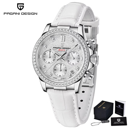 Women'S Automatic Quartz Watch Luxury Sapphire Glass Leather Waterproof Watch Multifunctional Chronometer Women