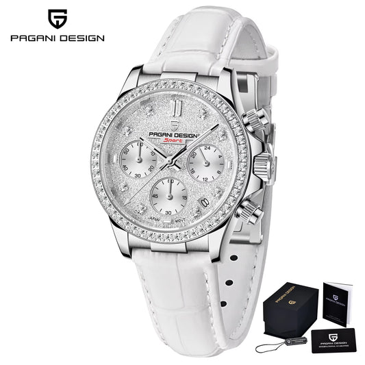 Women'S Automatic Quartz Watch Luxury Sapphire Glass Leather Waterproof Watch Multifunctional Chronometer Women