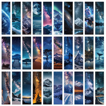 30Pcs Milky Way Galaxy Wandering Star Bookmark Space Bright Star Paper Card Reading Page Book Marking Student Message Card