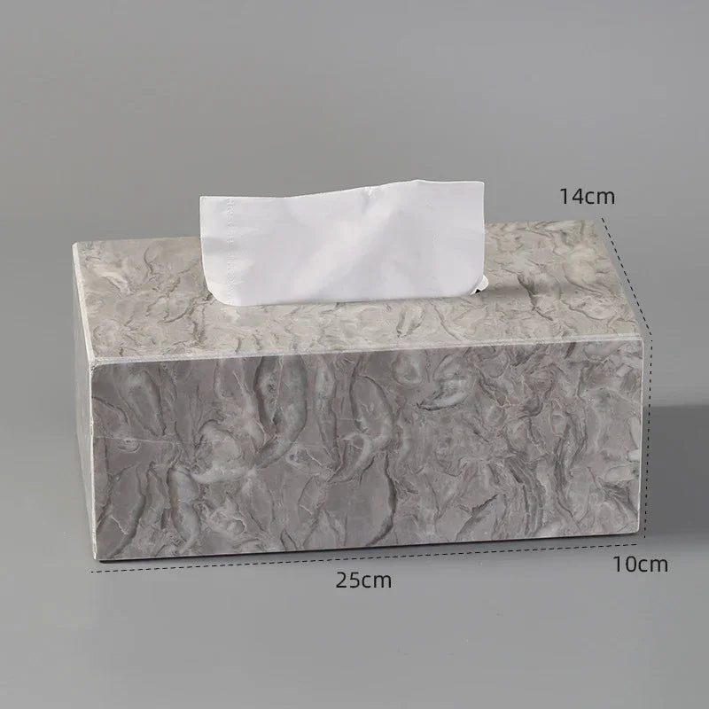 Rectangular marble tissue box holder with dimensions 25x14x10cm on grey surface