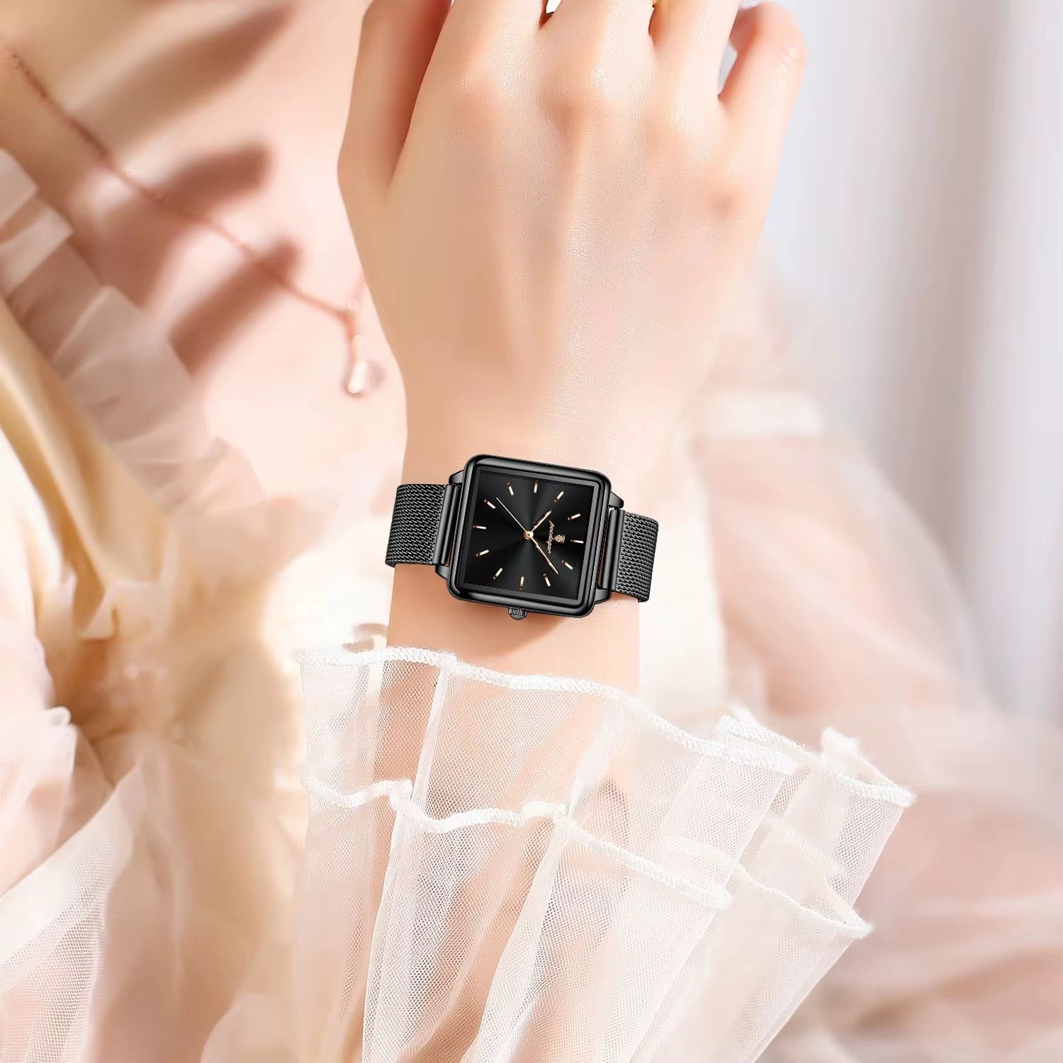 Fashion Brand Ladies Wristwatch Waterproof Mesh Stainless Steel Woman Watch Elegant Square Quartz Women'S Watches Reloj